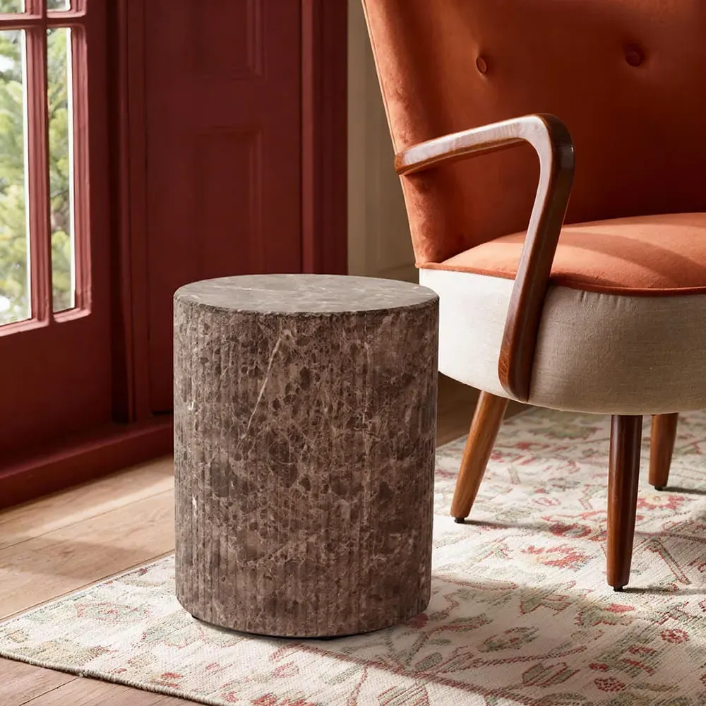 Maru Cylindrical Stool Side Table - Brown, Concrete image