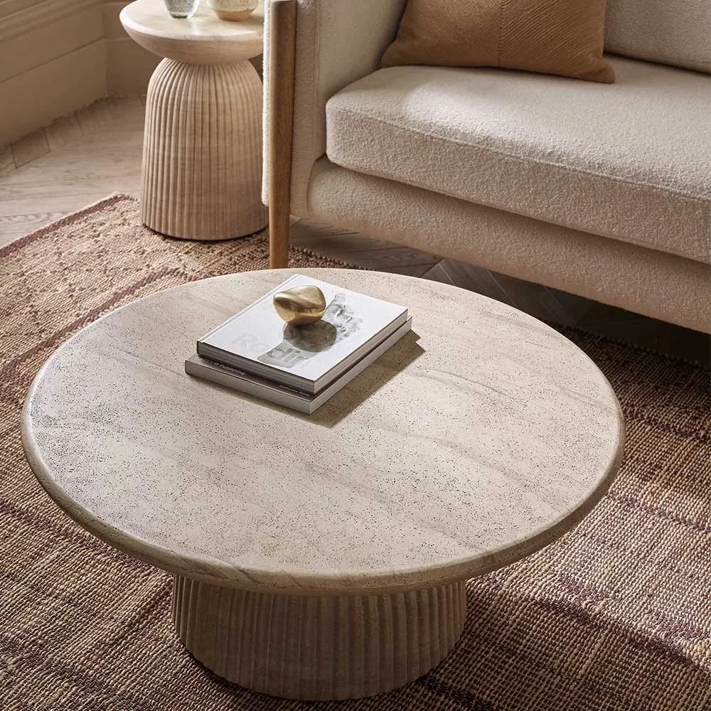 Mason Round Coffee Table - Travertine, Concrete