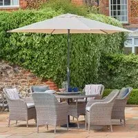 Matilda 6 Seat Dining Set with Lazy Susan and Parasol - Beige