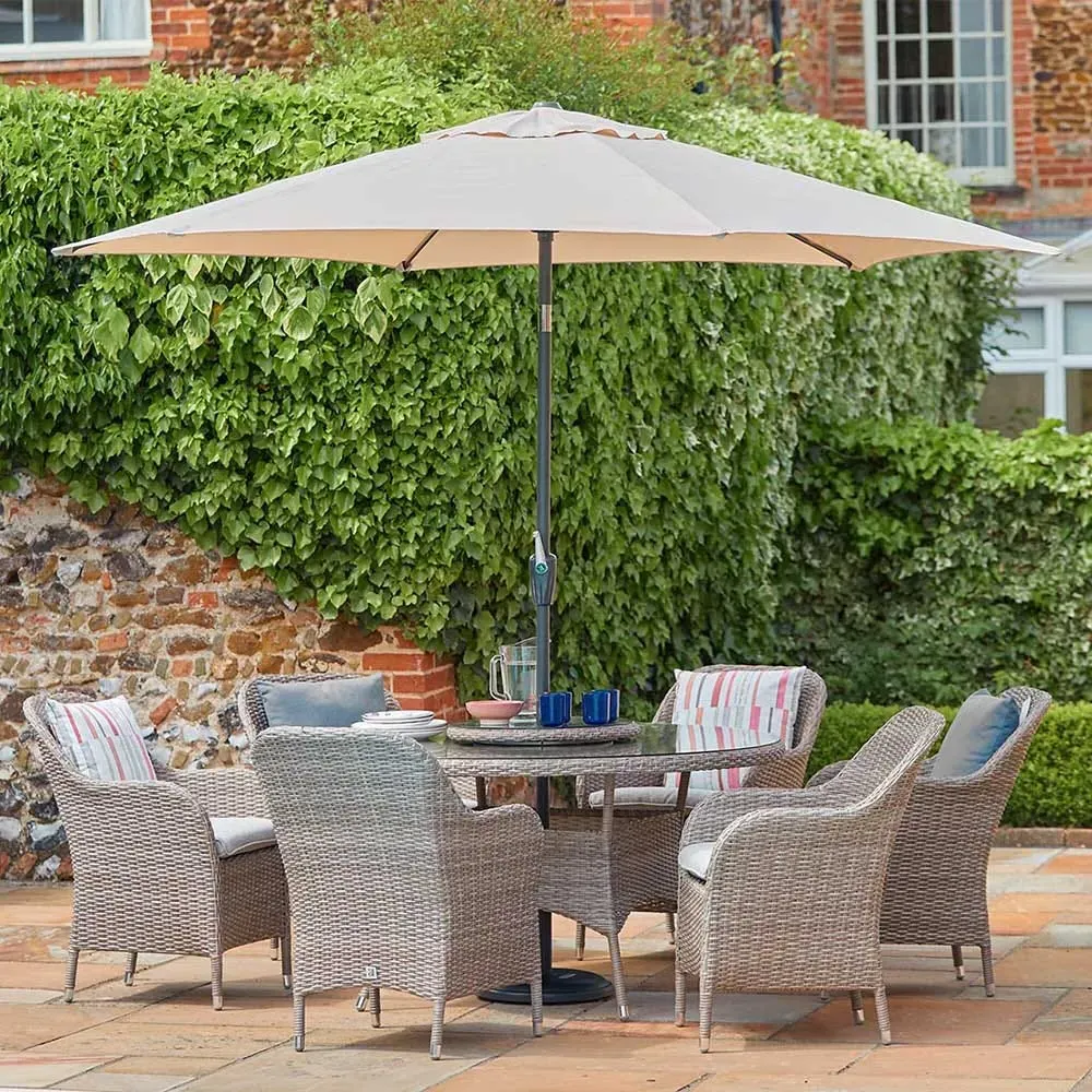 Matilda 6 Seat Dining Set with Lazy Susan and Parasol - Beige