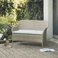 Matilda Outdoor Bench with Cushions - Beige, Rattan Effect