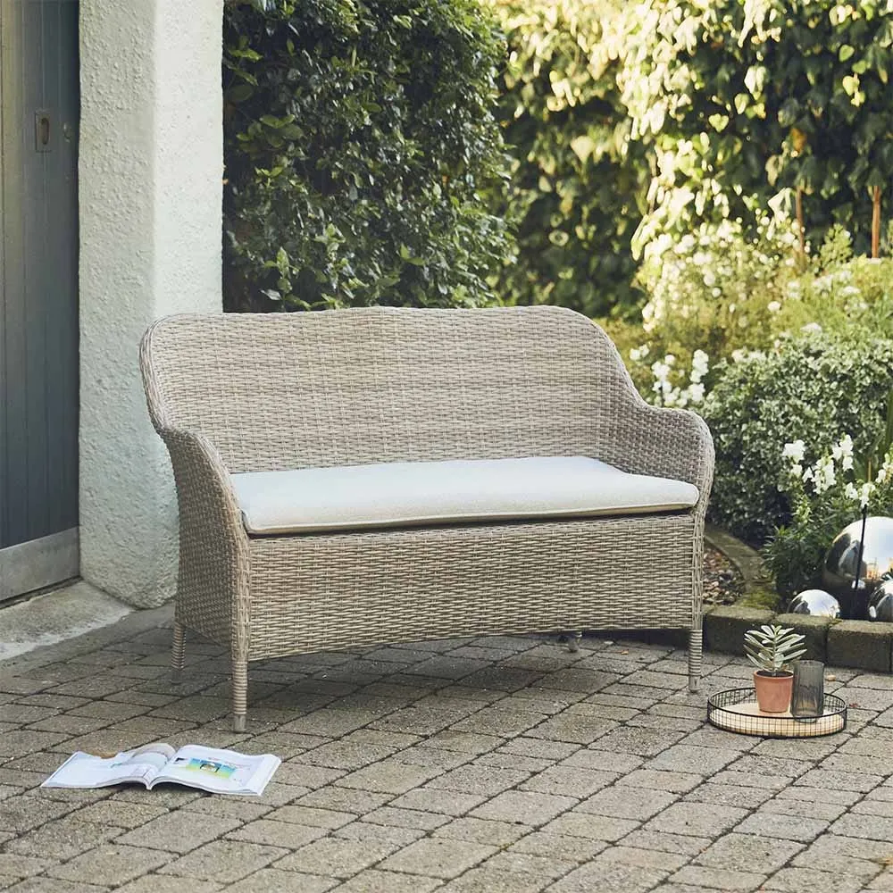Matilda Outdoor Bench with Cushions - Beige, Rattan Effect image