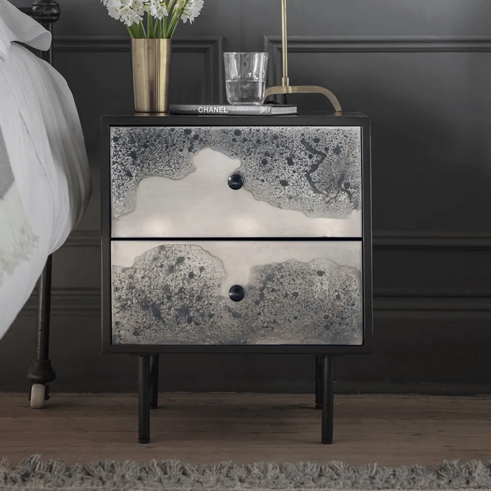 Mercury 2-Drawer Bedside Table - Black, Metal product