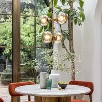 Mina 4-Light Pendant Light - Antique Brass, Smoked Glass