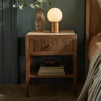 Mirabelle Bedside Table - Travertine, Mango Wood