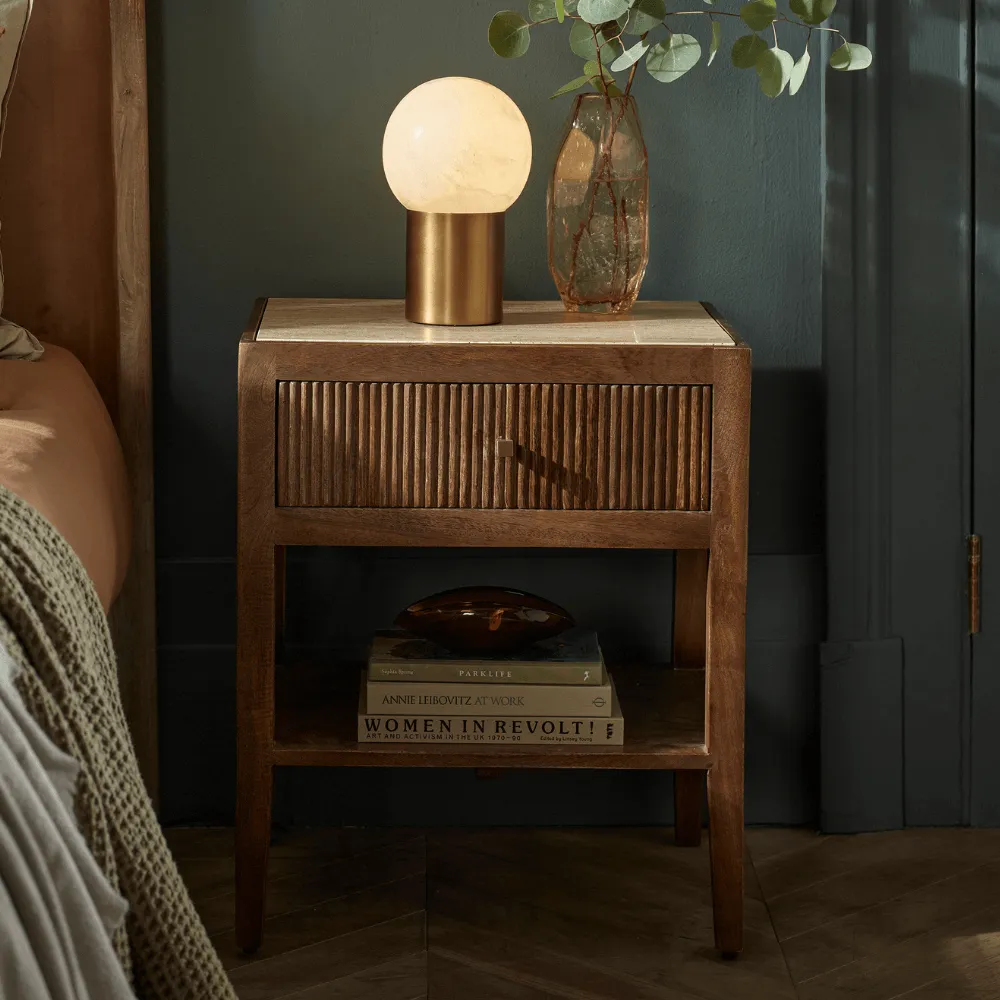 Mirabelle Bedside Table - Travertine, Mango Wood image