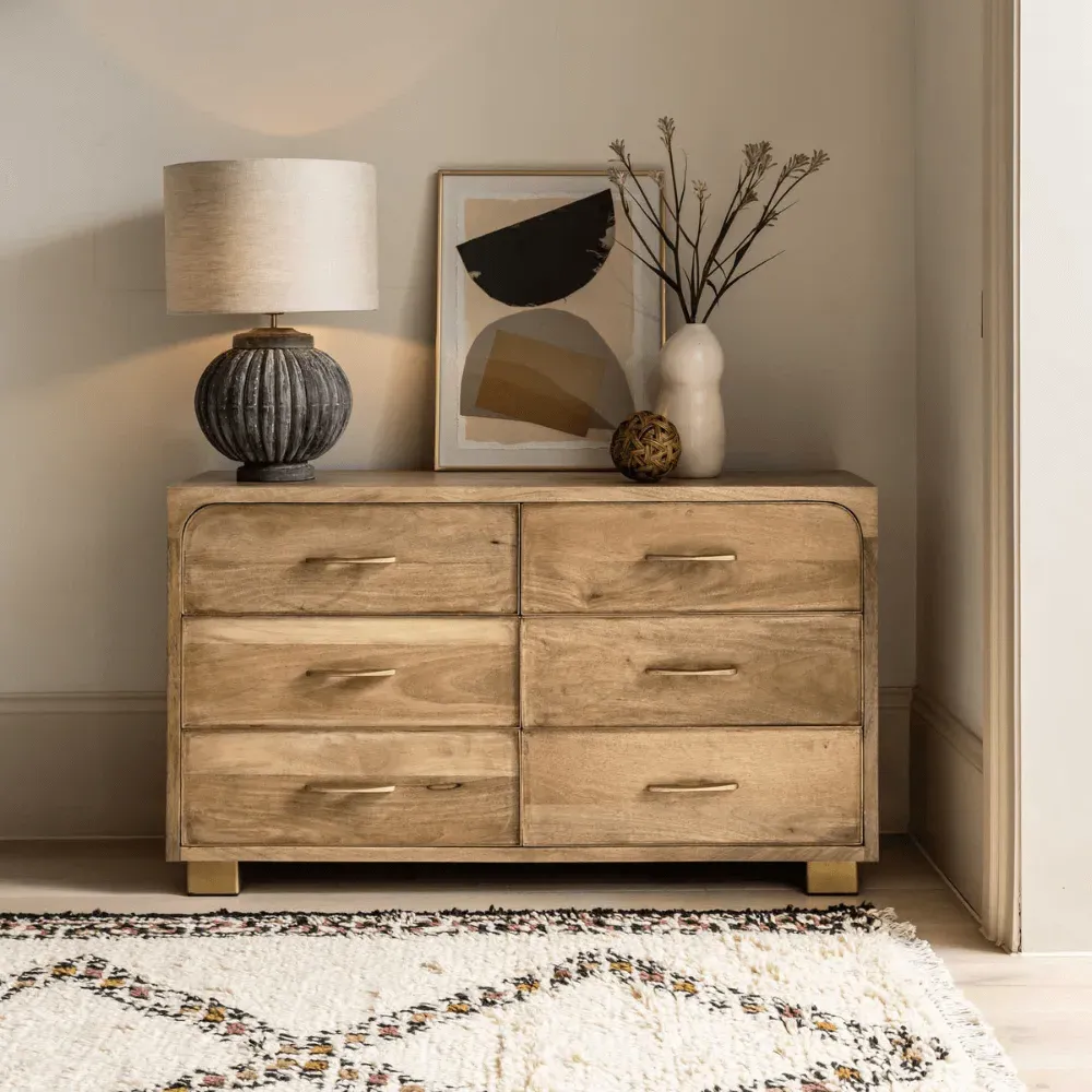 Miro 6 Drawer Chest - Mango Wood, Brass