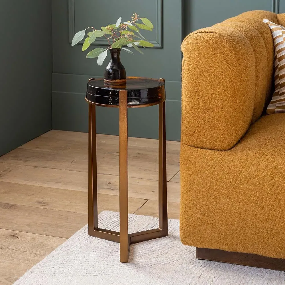 Molten Tall Side Table - Amber Glass, Brass