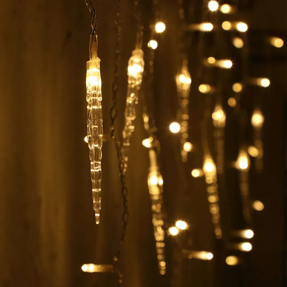 Outdoor Hanging Jewelled Icicle Lights with Timer - 15m