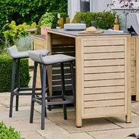 Paola Outdoor Bar Set with 2 Stools - Wood-Effect Aluminium