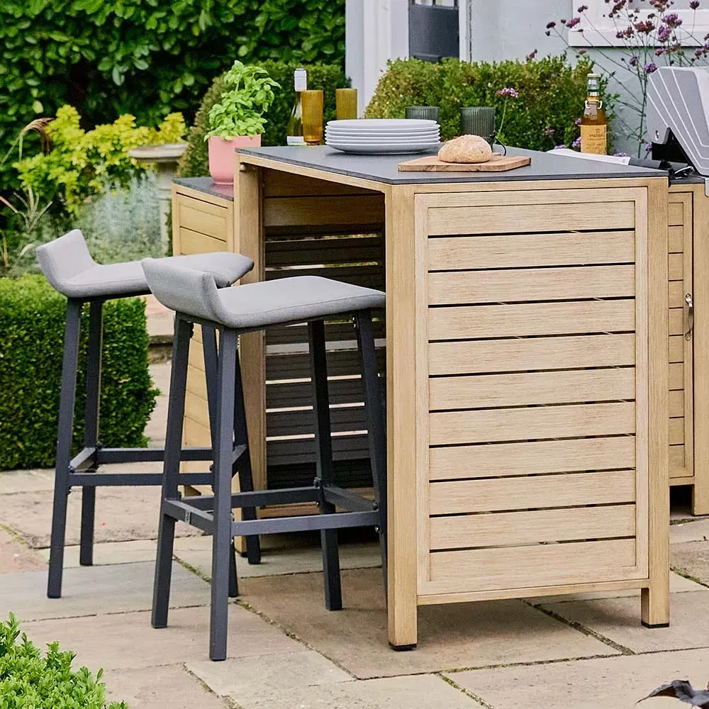 Paola Outdoor Bar Set with 2 Stools - Wood-Effect Aluminium image