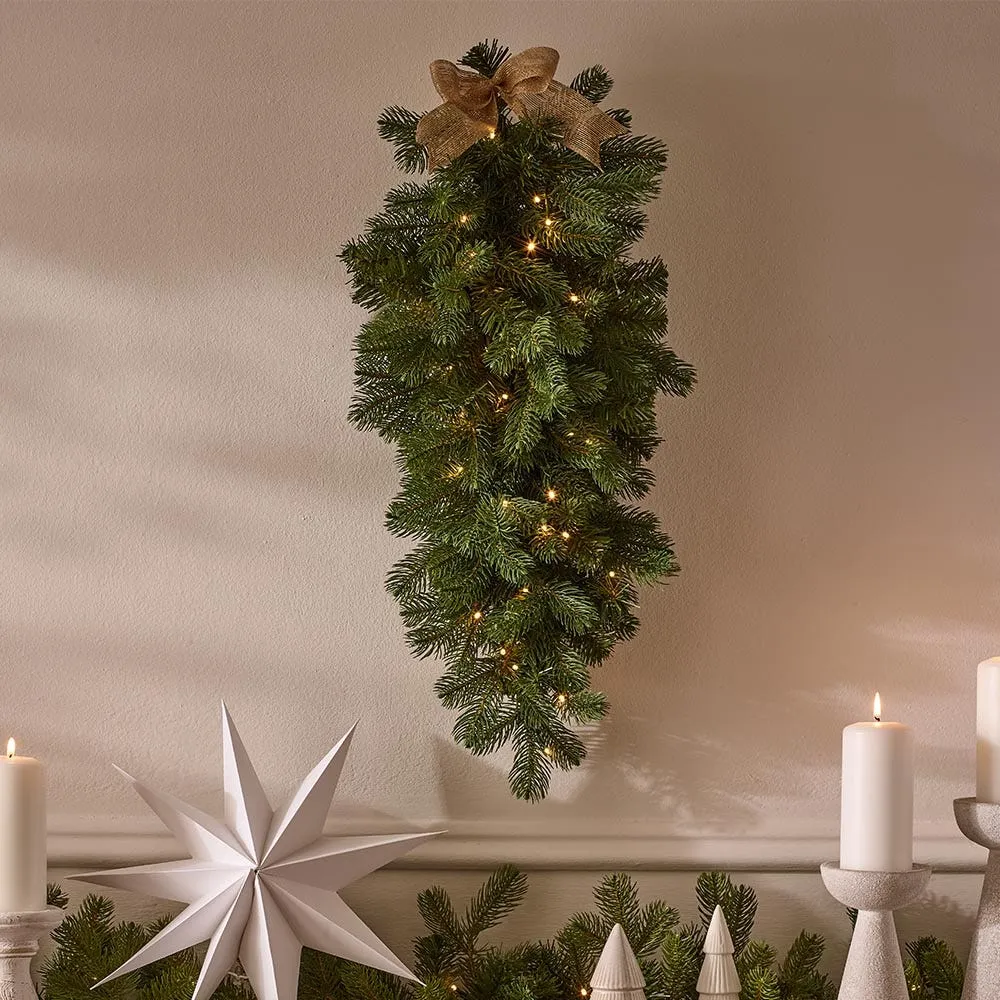 Pre-lit Faux Fir Teardrop Swag with Timer - Warm White product