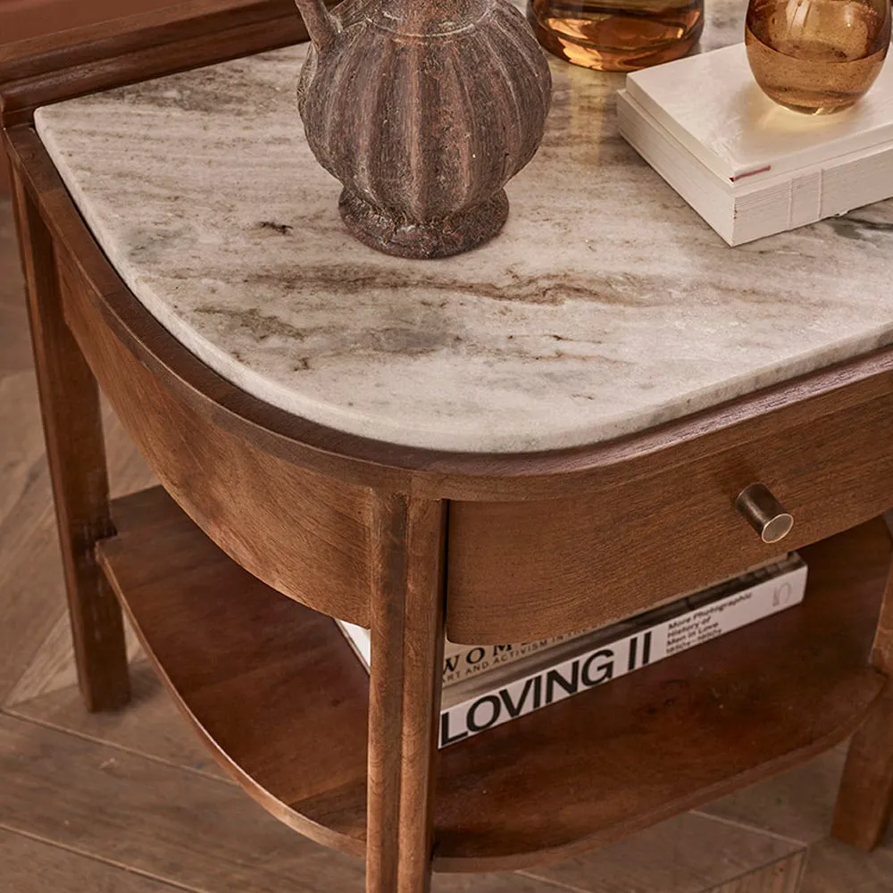 Queenie Marble Top Bedside Table with Drawer - White, Mango Wood alternate view