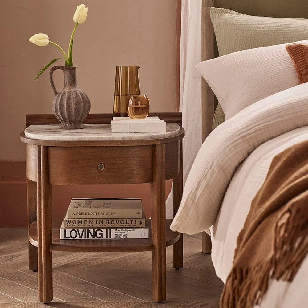 Queenie Marble Top Bedside Table with Drawer - White, Mango Wood product