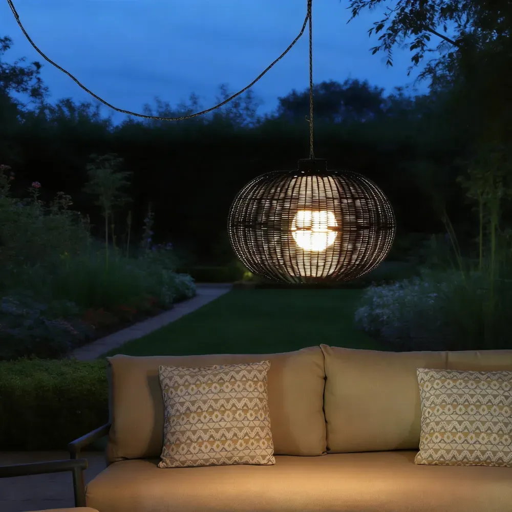 Ravello Rechargeable Pendant Light - Black, Rattan product