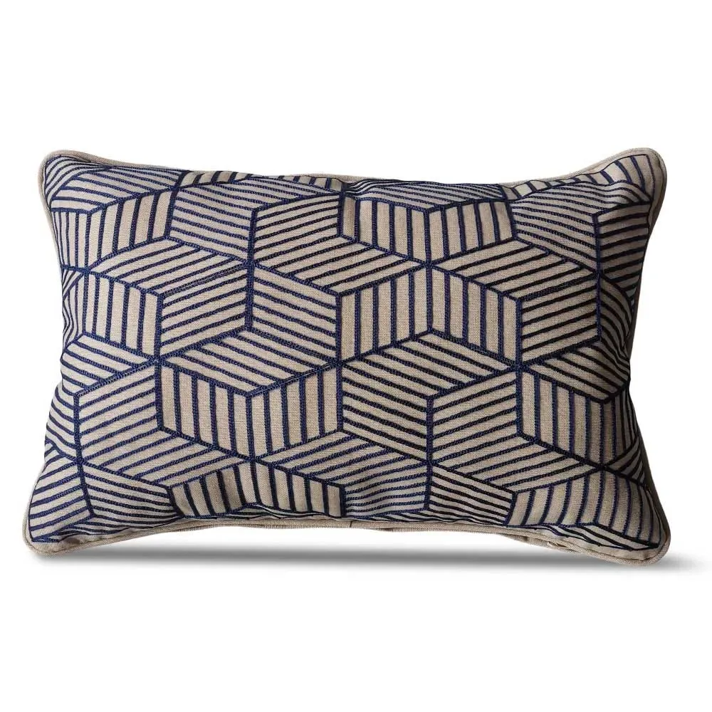 Rectangular Scatter Cushion with Embroidered Stripes - Blue
