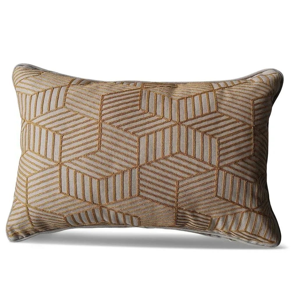 Rectangular Scatter Cushion with Embroidered Stripes - Gold