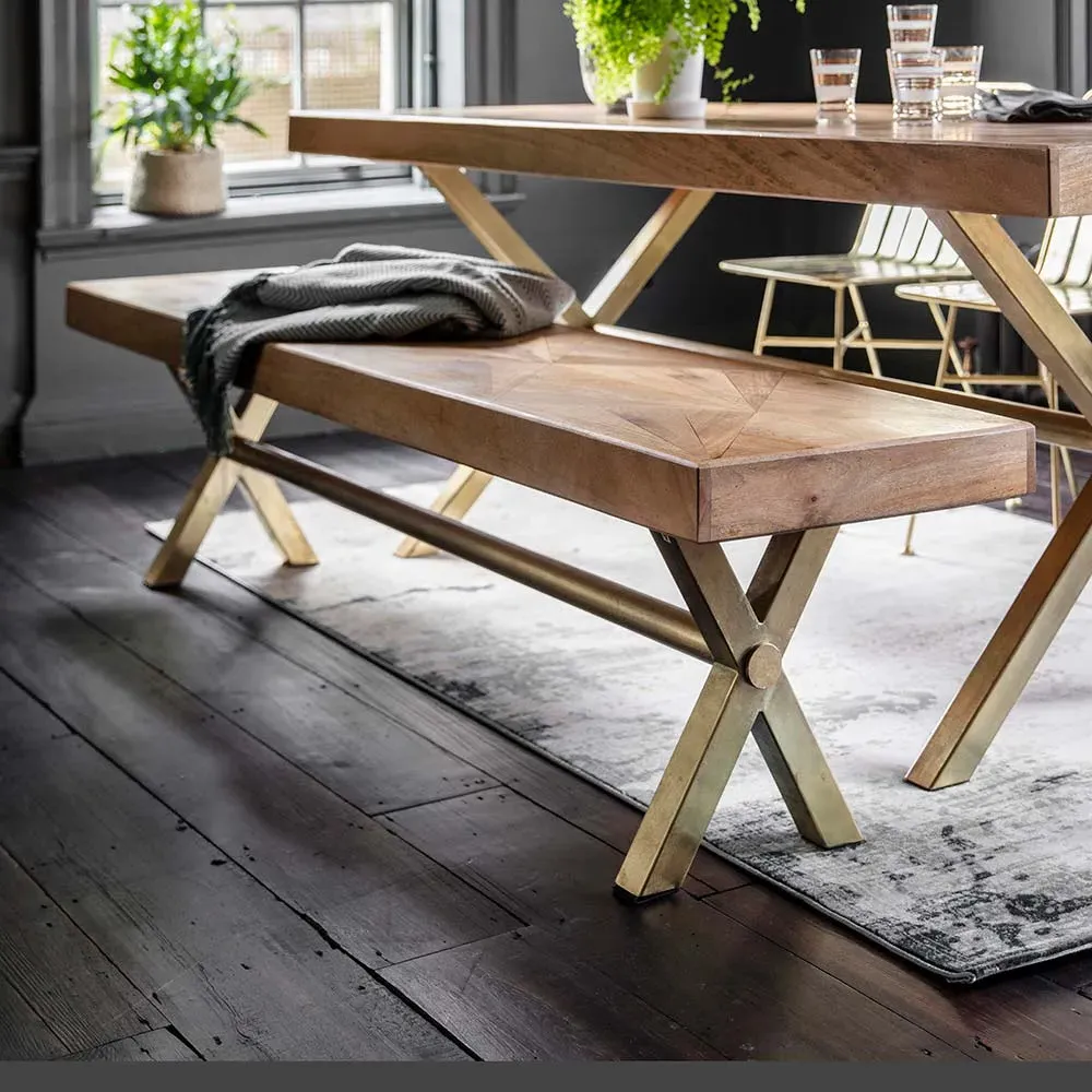 Reeves Medium Dining Bench - Mango Wood, Brass image