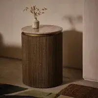 Rondo Round Side Table - Mocha Marble, Mango Wood
