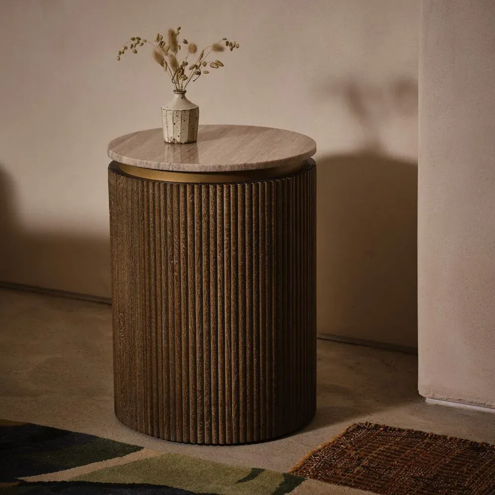 Rondo Round Side Table - Mocha Marble, Mango Wood image