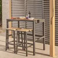 Savannah Bar Table and 2 Bar Stools Set - Wood Effect, Aluminium