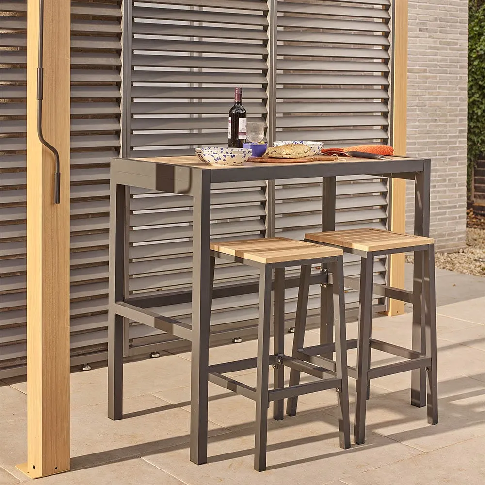 Savannah Bar Table and 2 Bar Stools Set - Wood Effect, Aluminium image