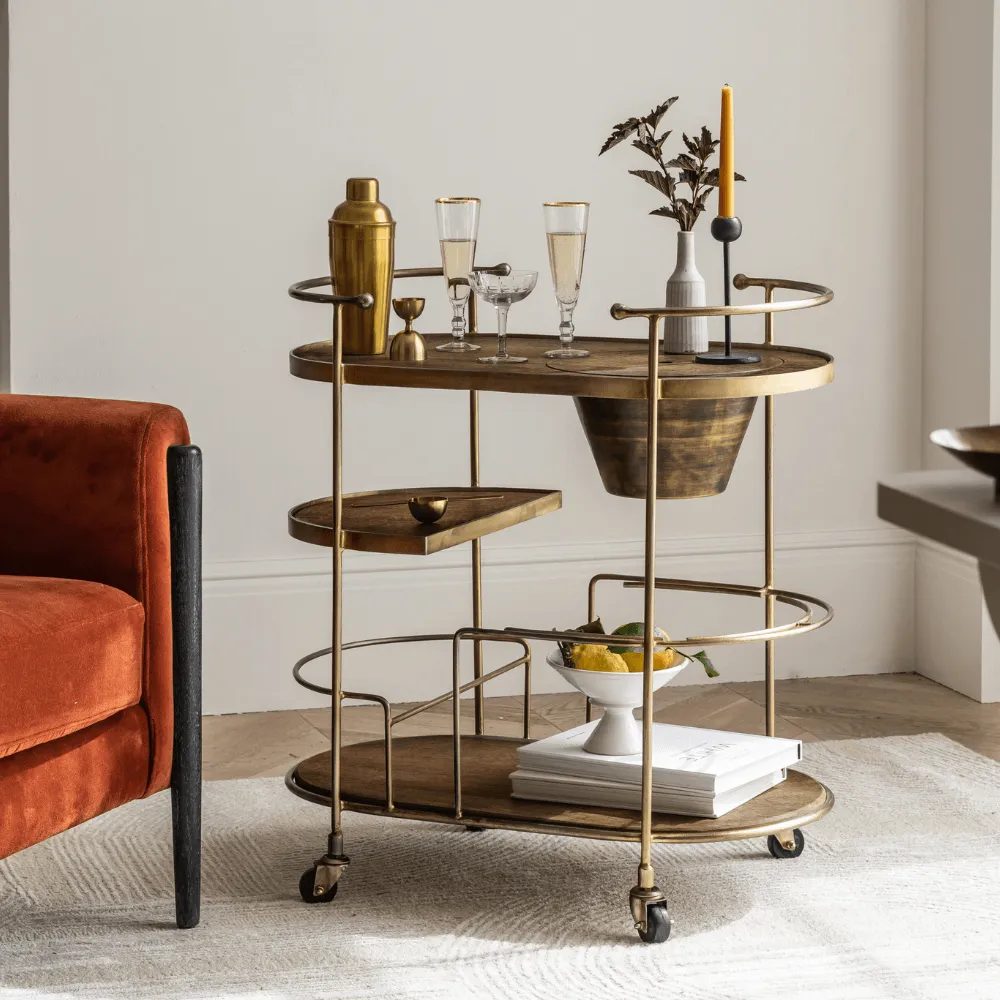 Spritz Drinks Trolley with Ice Bucket - Grey, Brass image