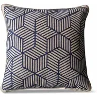 Square Scatter Cushion with Embroidered Stripes - Blue