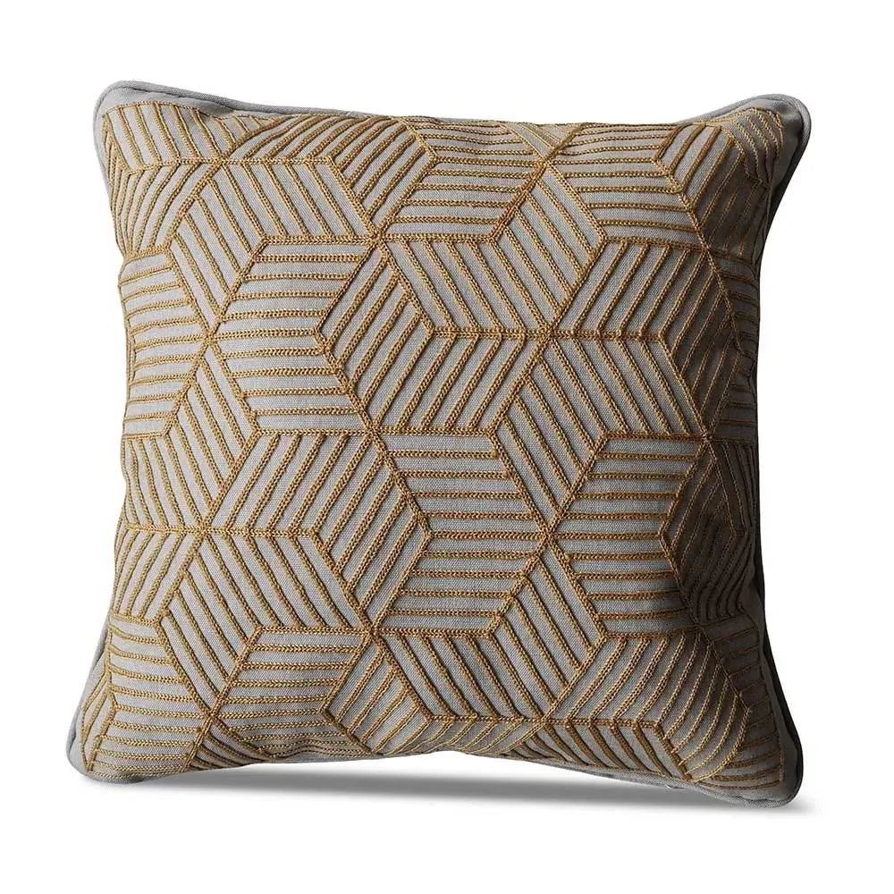 Square Scatter Cushion with Embroidered Stripes - Gold