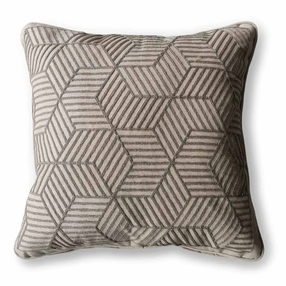 Square Scatter Cushion with Embroidered Stripes - Grey