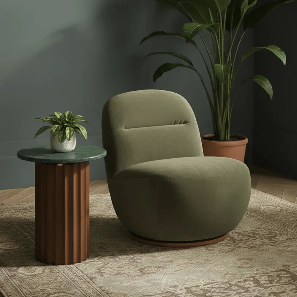 Susie Swivel Chair - Green, Velvet