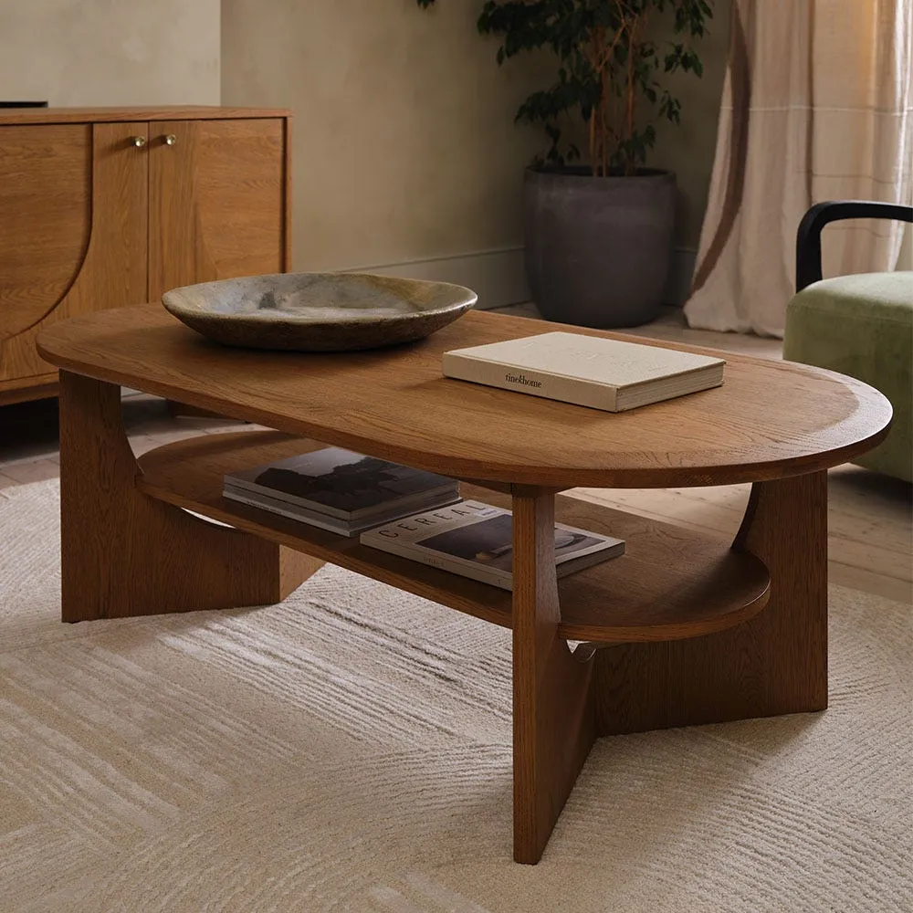 Umi Oval Coffee Table with Storage - Bourbon Oak image
