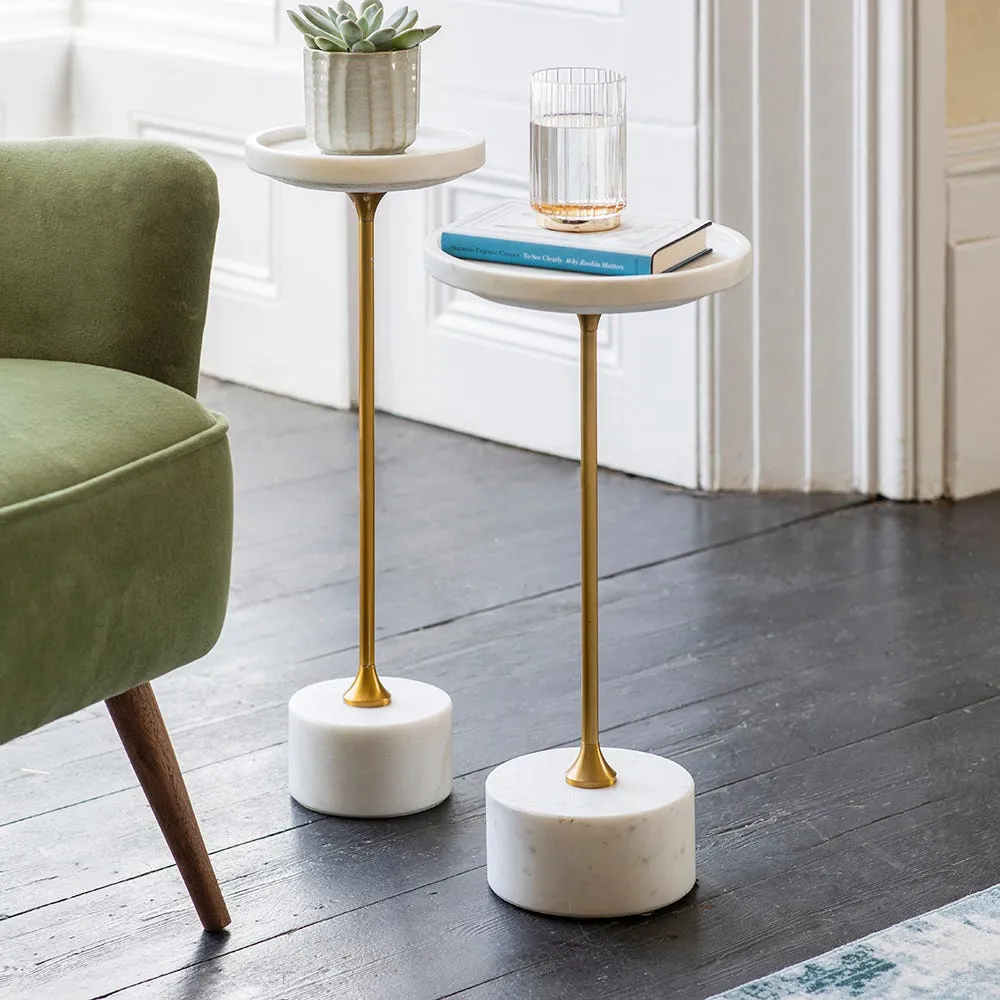 Union Side Tables Set - White Marble, Brass