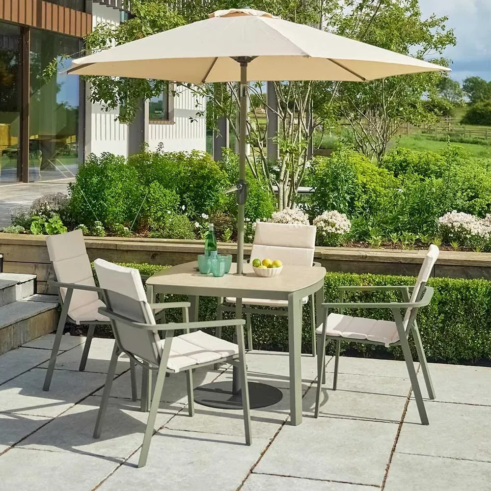 Valentina 4-Seat Dining Set with Parasol - Sage Green, Aluminium image