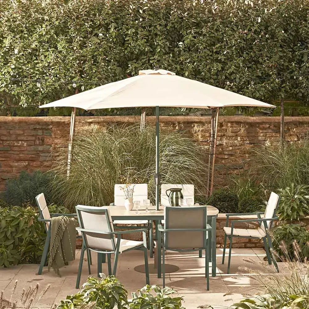Valentina 6-Seat Dining Set with Parasol - Sage Green, Aluminium