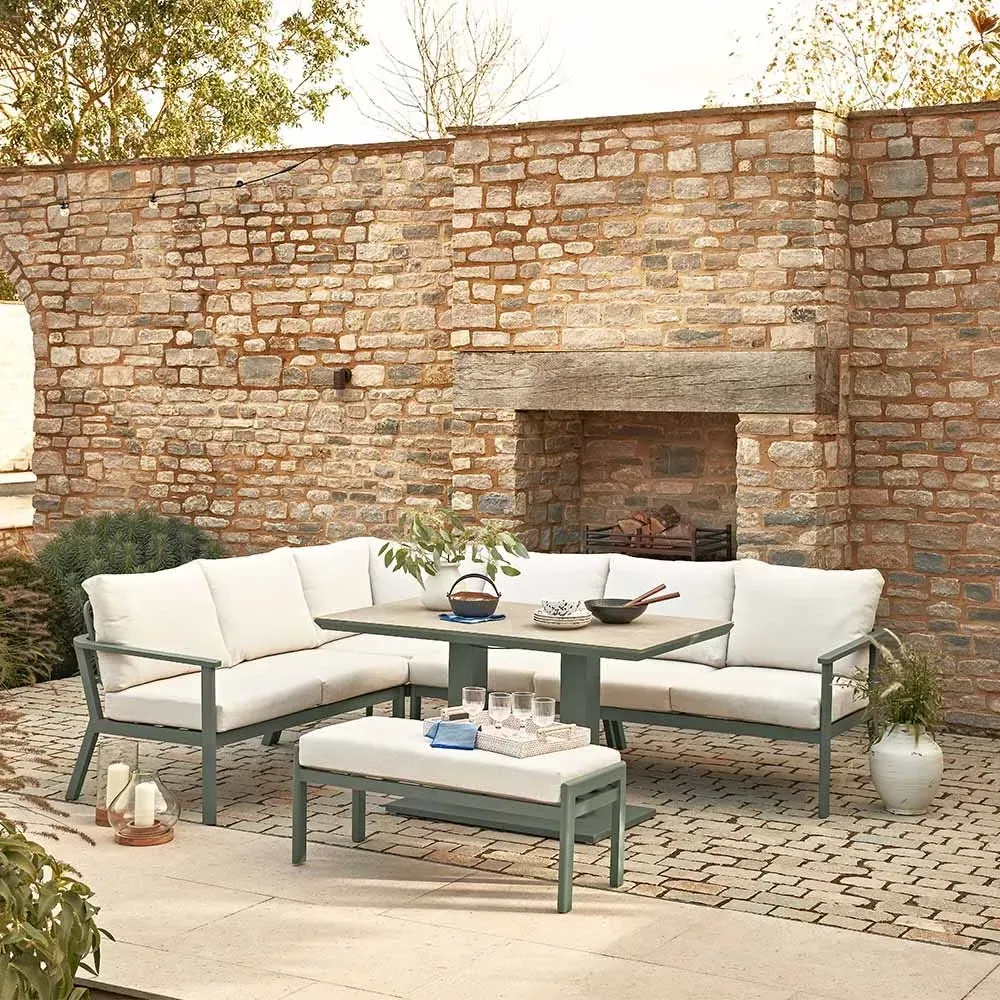 Valentina Corner Lounge Dining Set with Adjustable Table - Beige