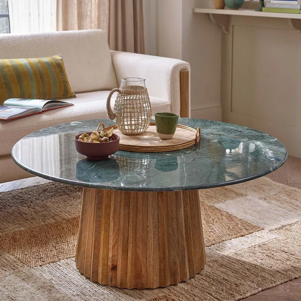 Westbourne Round Coffee Table - Green, Marble