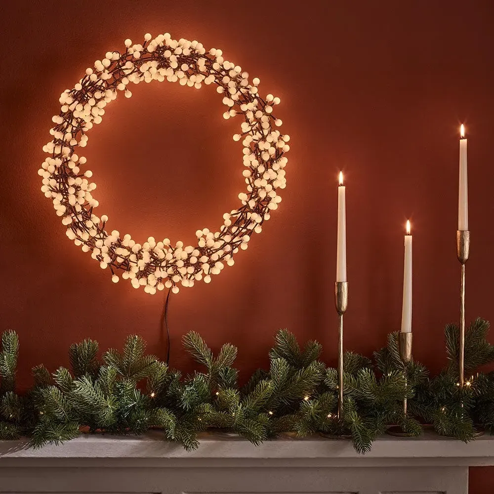 White Berry Wreath with Warm White LEDs - Black, Iron alternate view