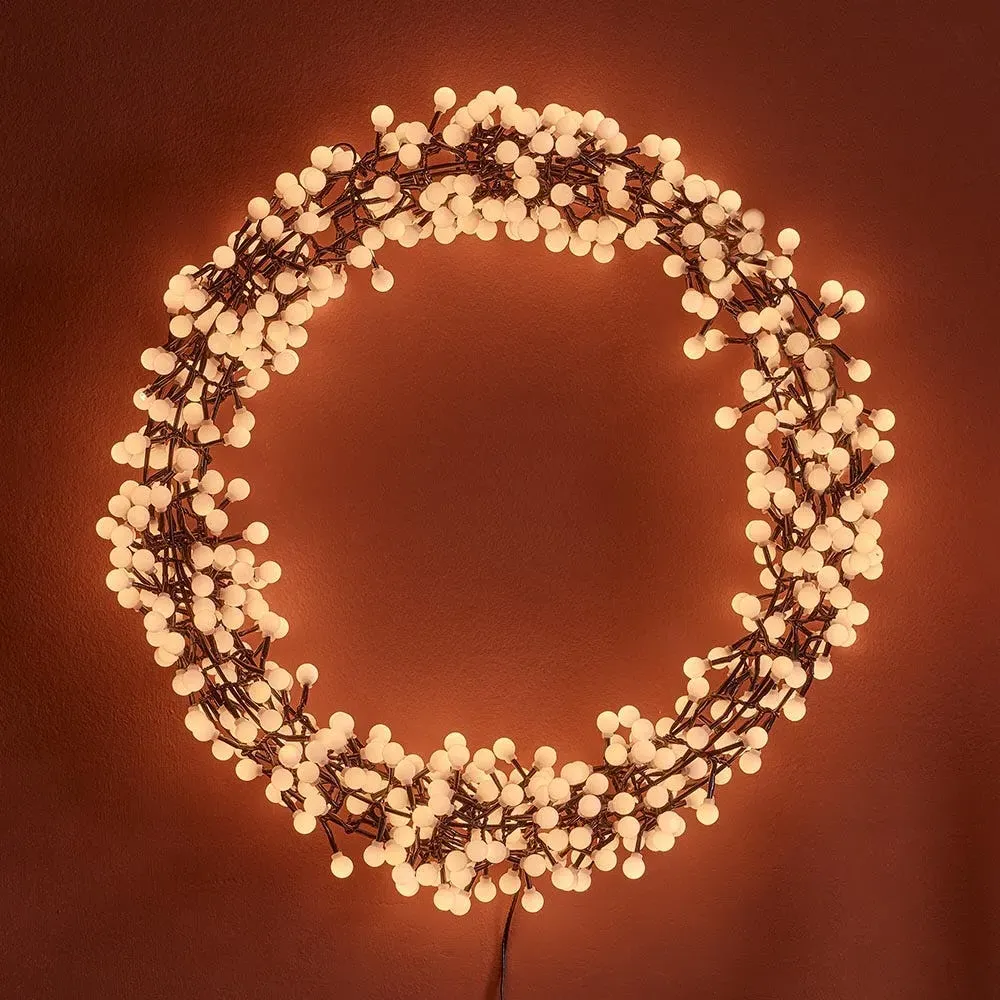 White Berry Wreath with Warm White LEDs - Black, Iron product