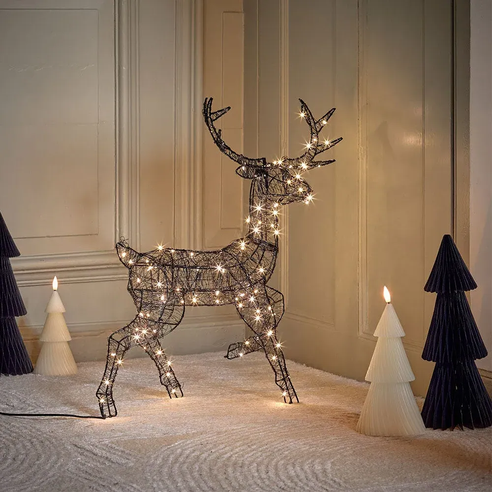 Wire Stag Christmas Decoration with LED Lights - Black image