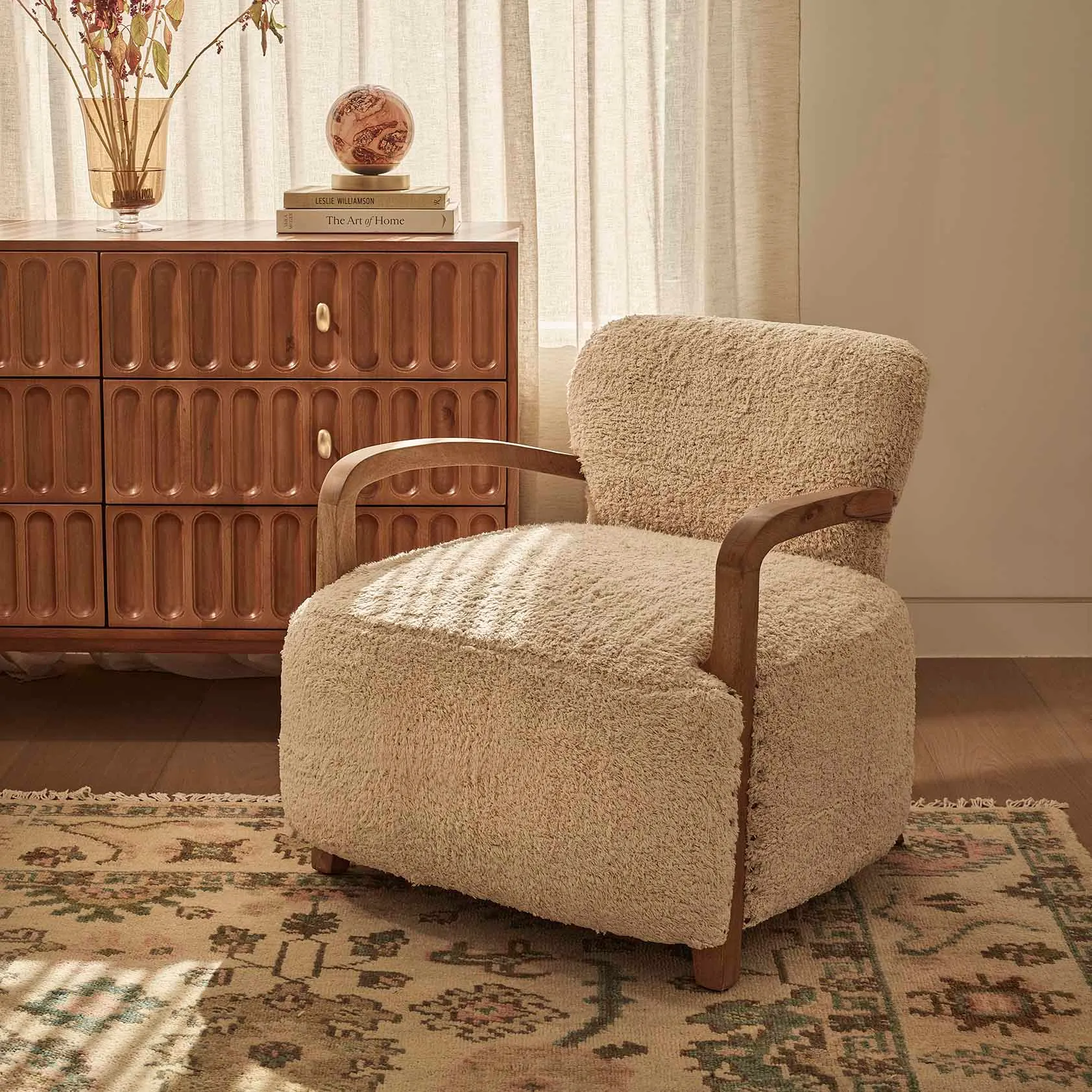 Aviator Armchair - Cotton Rug, Mango Wood by Atkin and Thyme