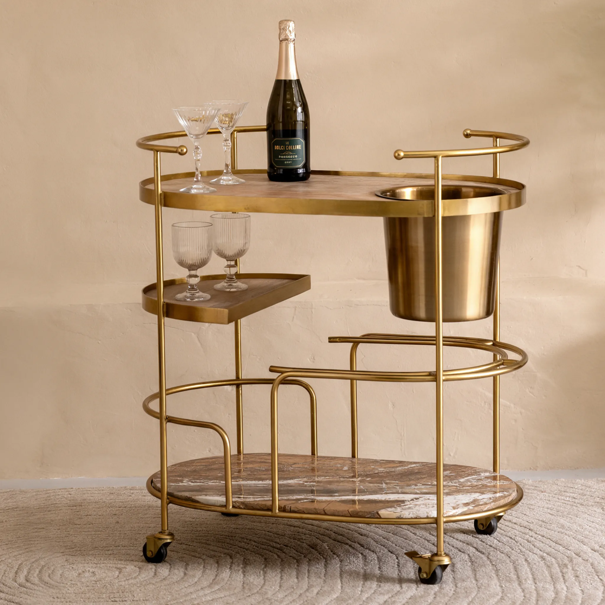Butler Drinks Trolley - Brown Rainforest Marble, Mango Wood by Atkin and Thyme