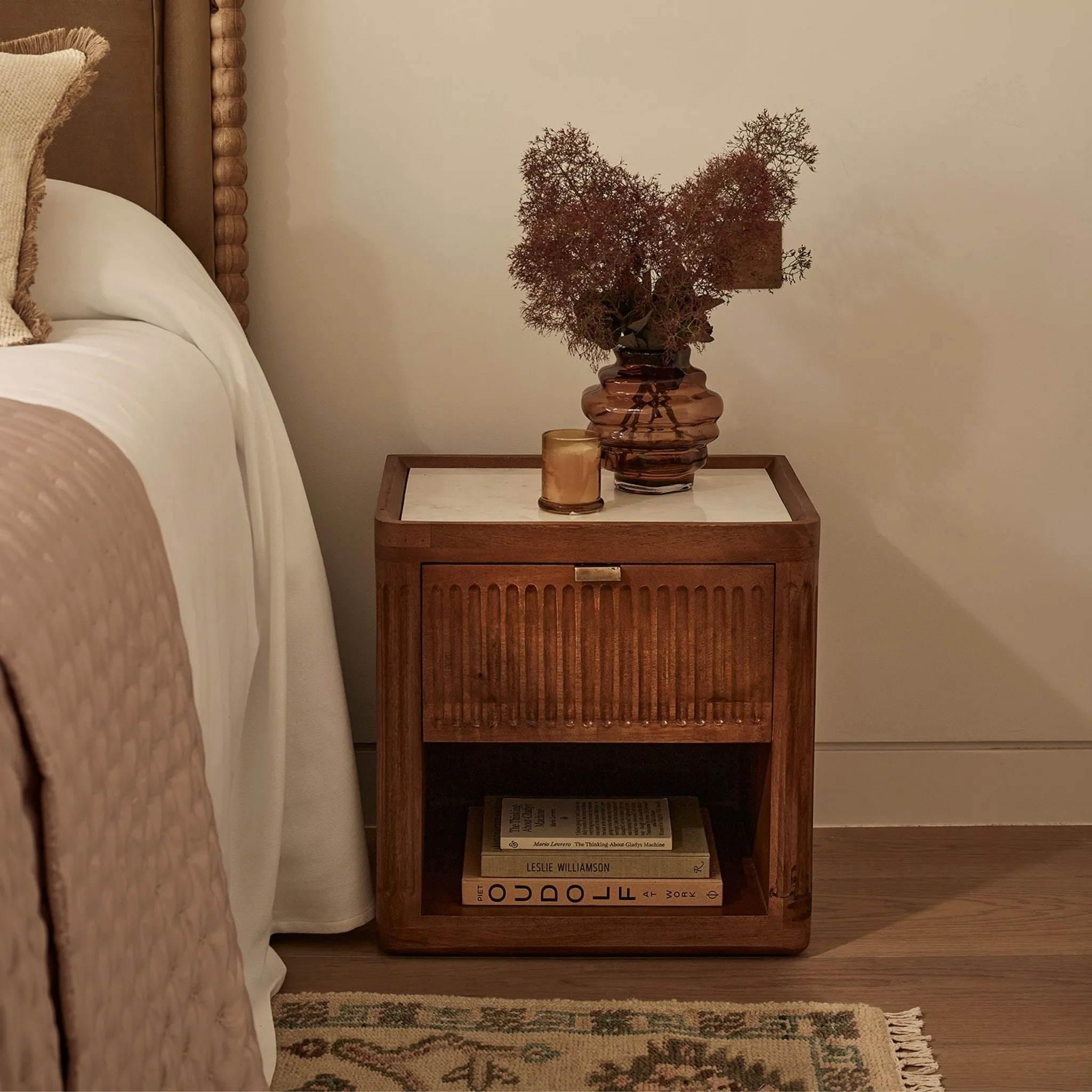 Claris Fluted Bedside Table with Drawer - Honey, Mango Wood by Atkin and Thyme