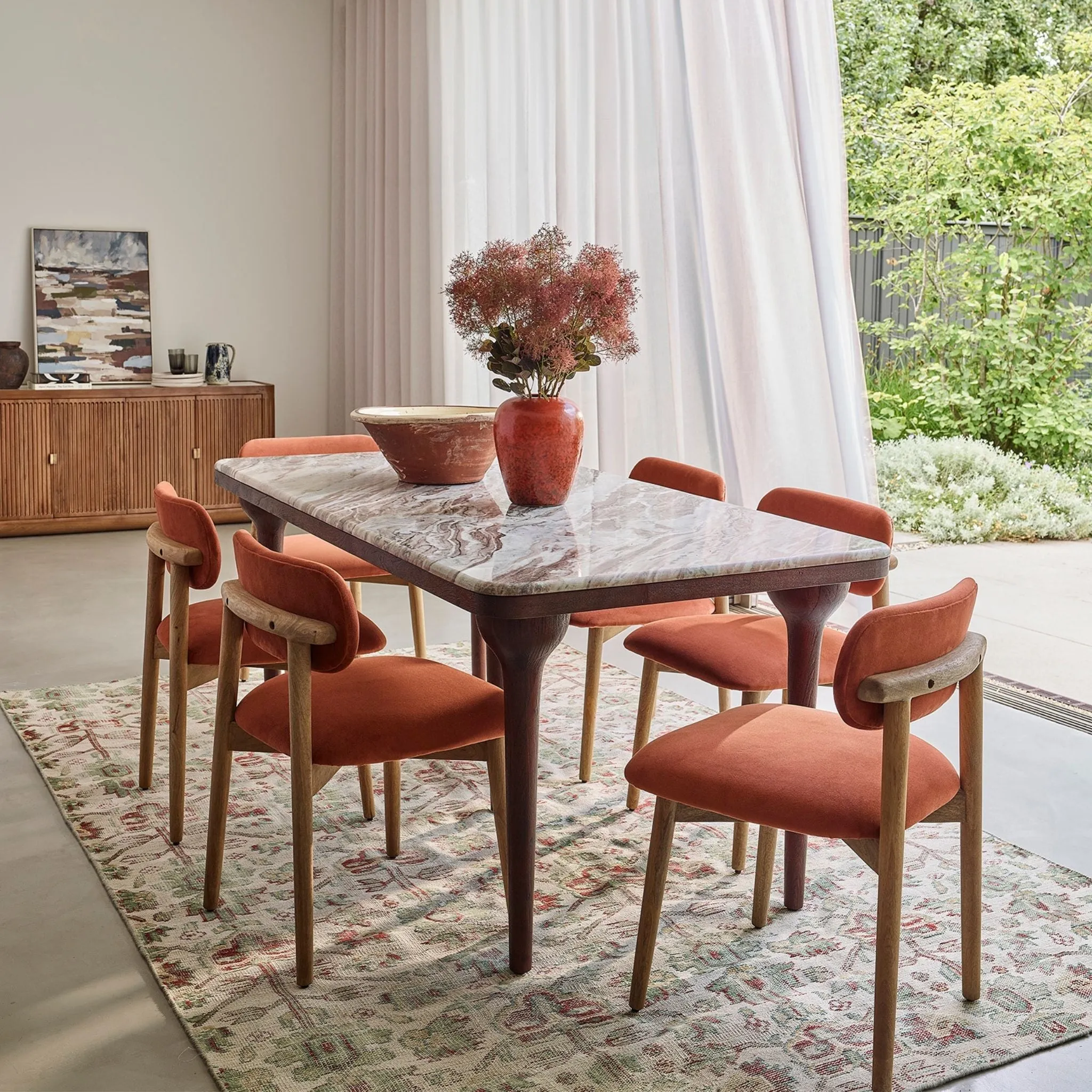 Cone Dining Table - Brown Marble, Acacia by Atkin and Thyme