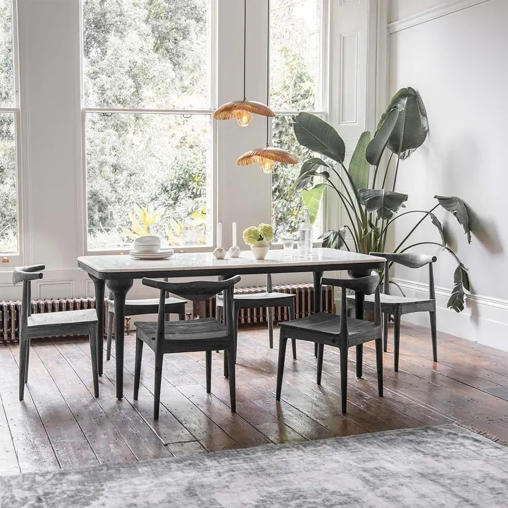Cone Marble Dining Table & 6 Hiro Chairs Set - Black, Acacia by Atkin and Thyme