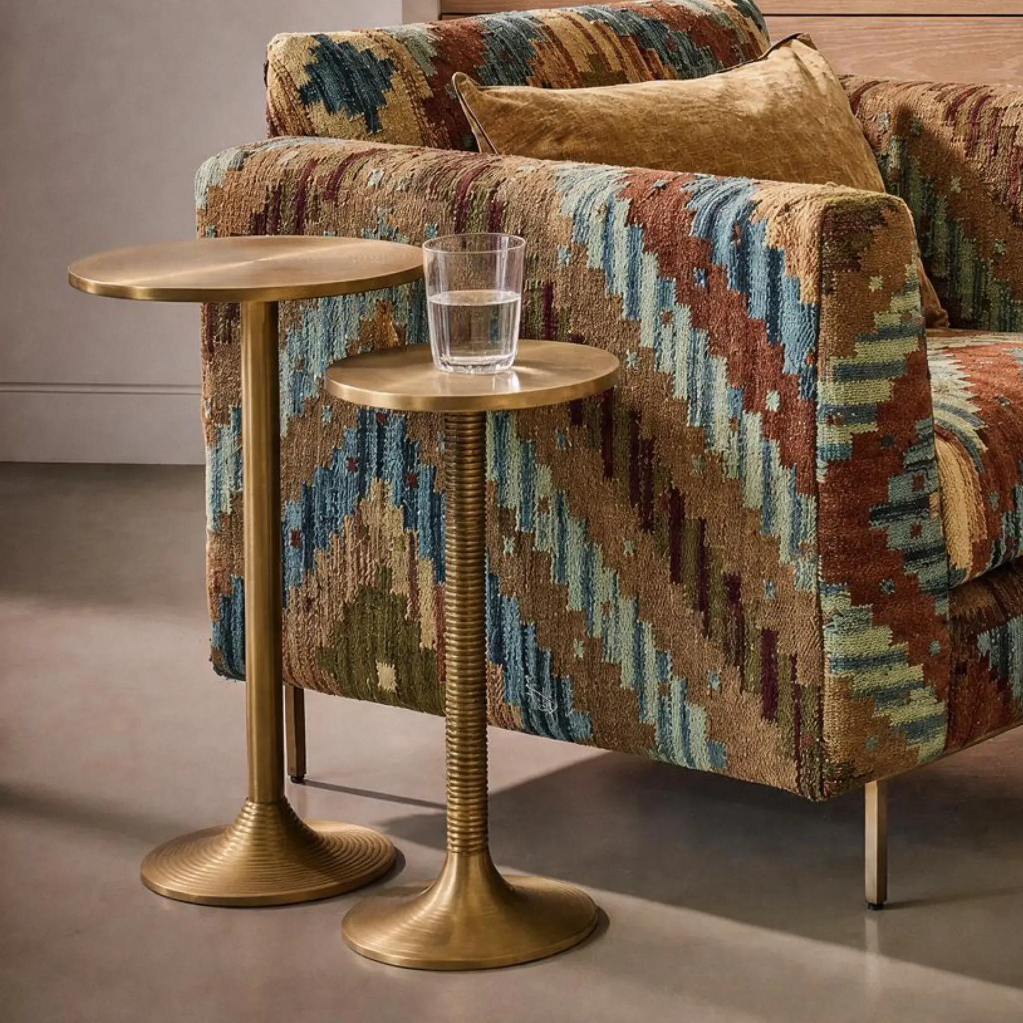 Connie Tall & Low Round Side Tables - Antique Brass by Atkin and Thyme