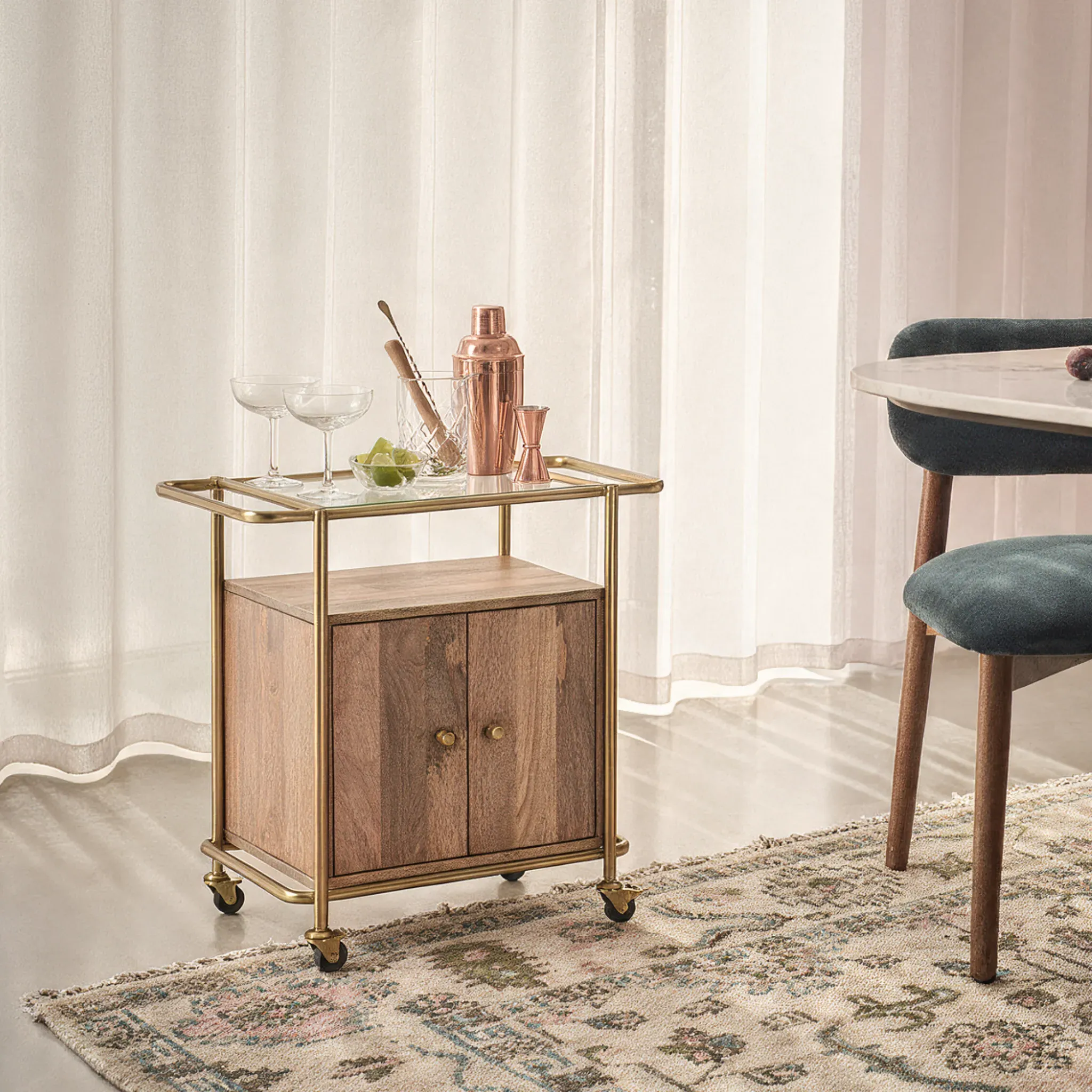 Dukes Drinks Trolley with Storage - Mango Wood by Atkin and Thyme