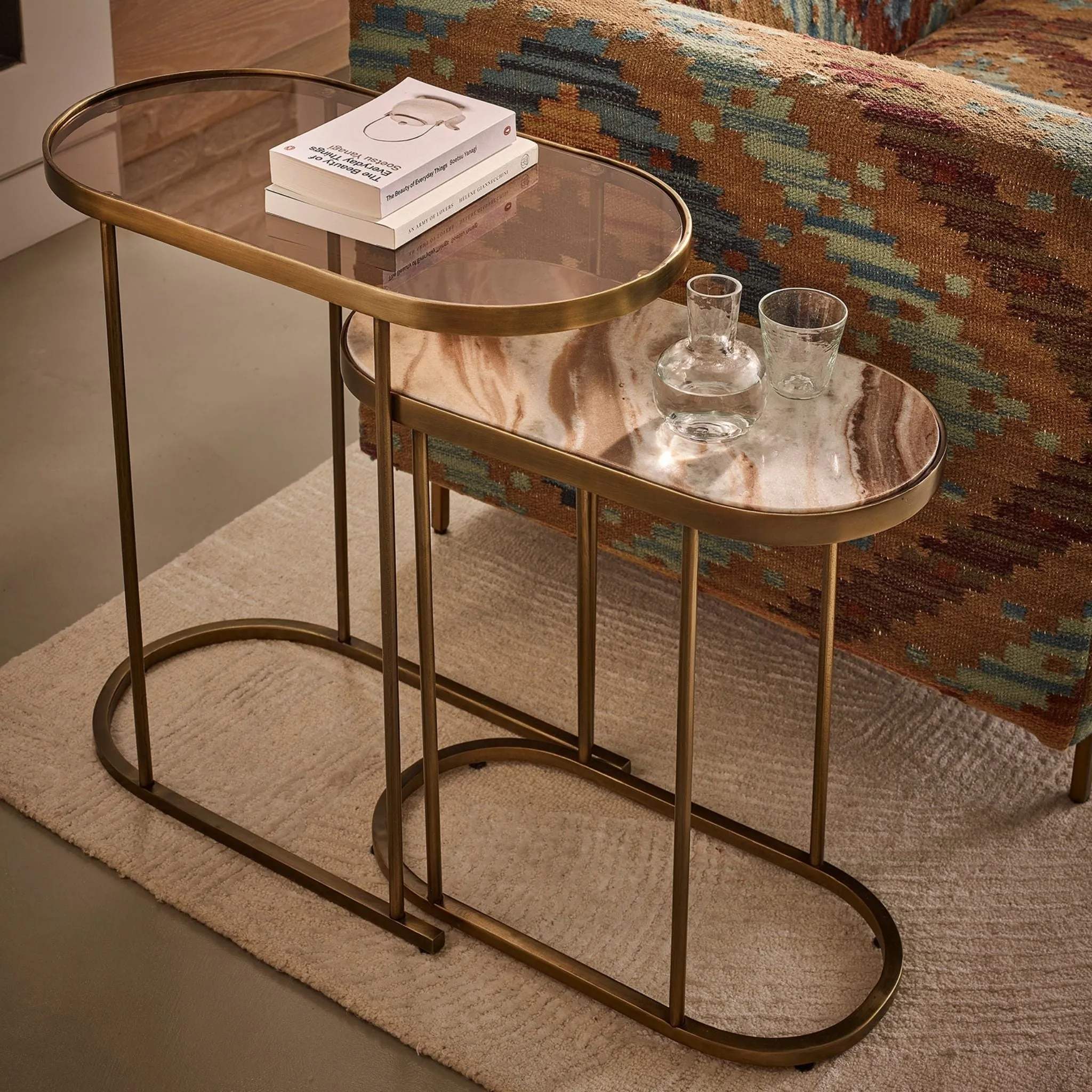 Estrella Nesting Side Tables - Fantasy Brown Marble, Brass by Atkin and Thyme