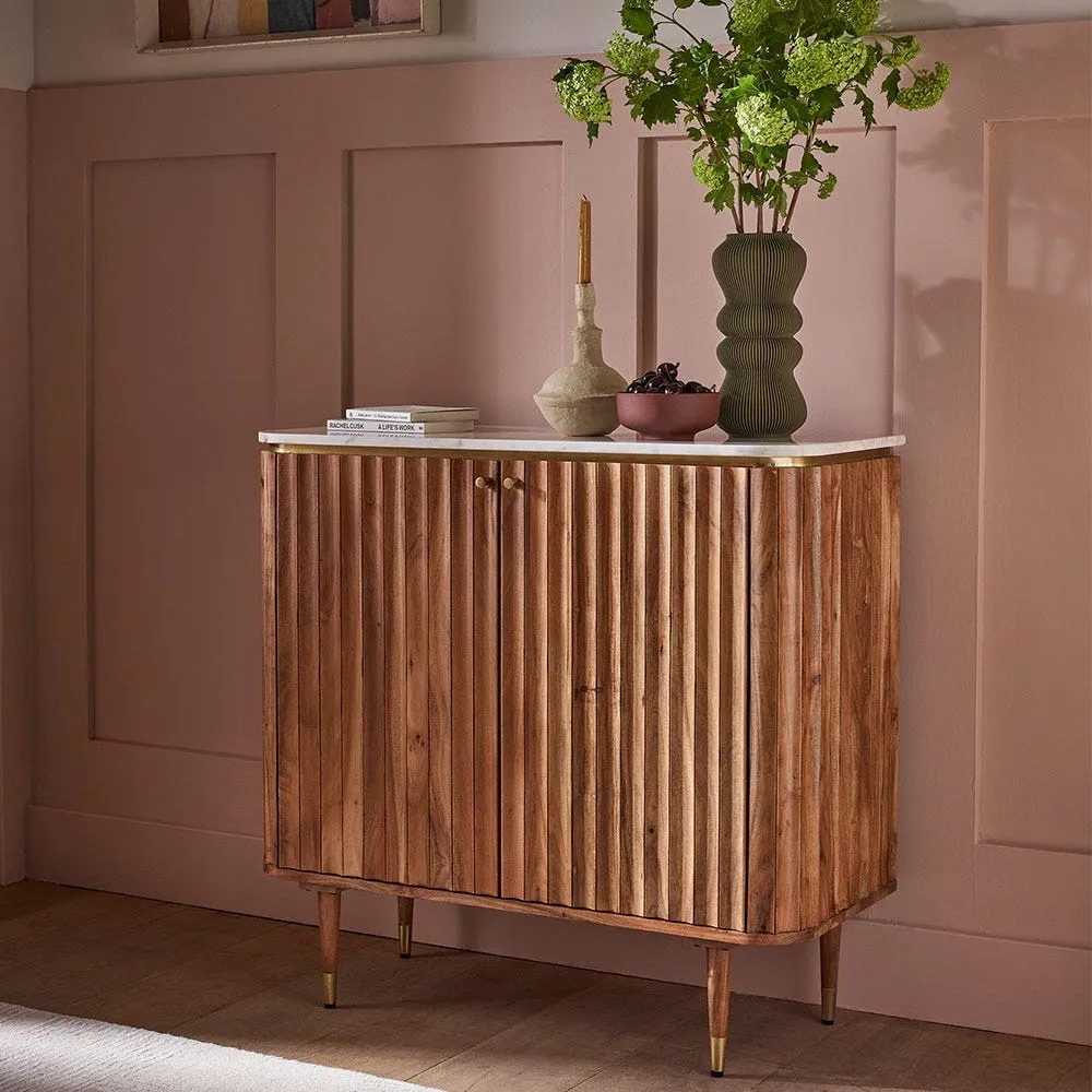 Flute Marble Drinks Cabinet - Natural, Acacia Wood by Atkin and Thyme