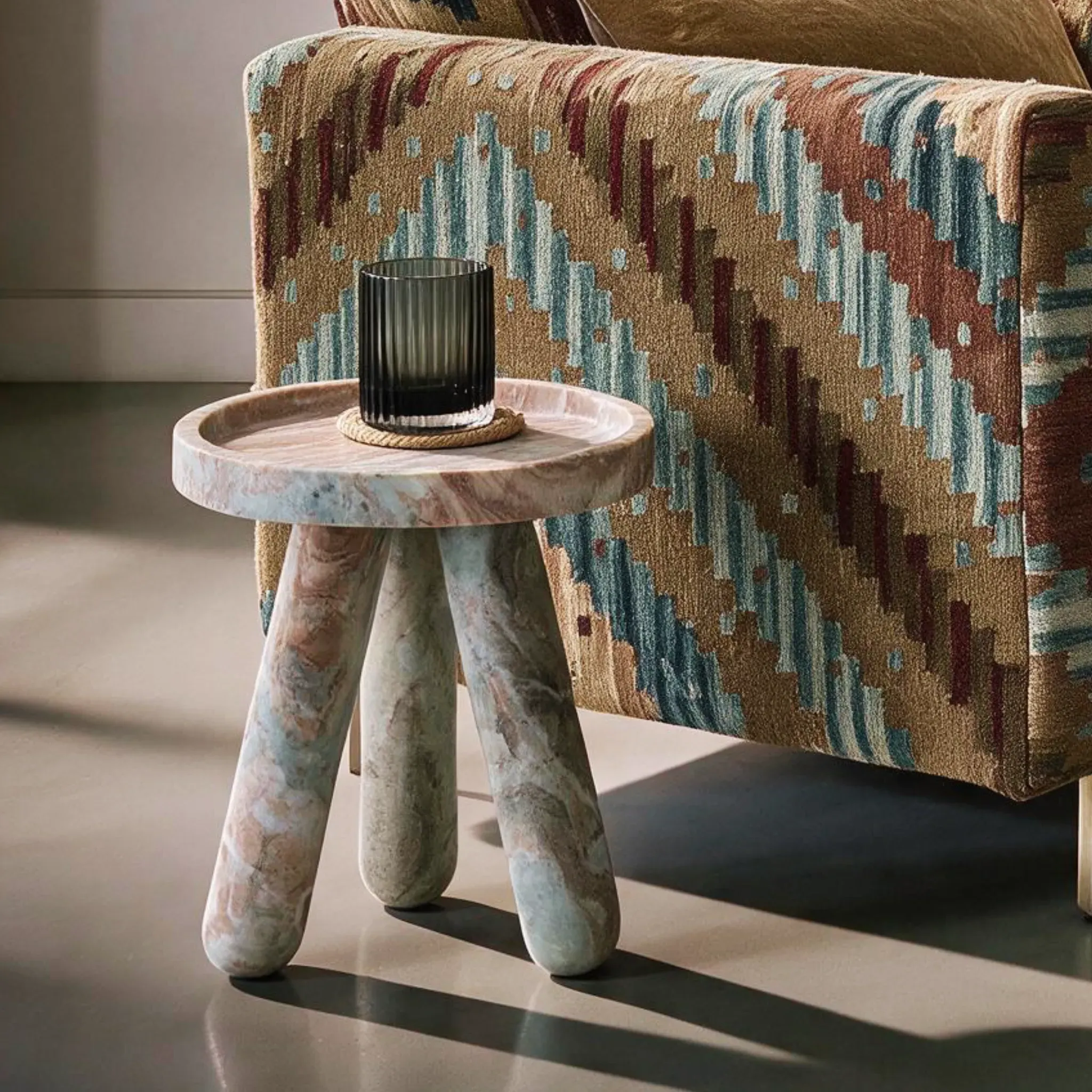 Iona Round Side Table - Fantasy Brown, Marble by Atkin and Thyme